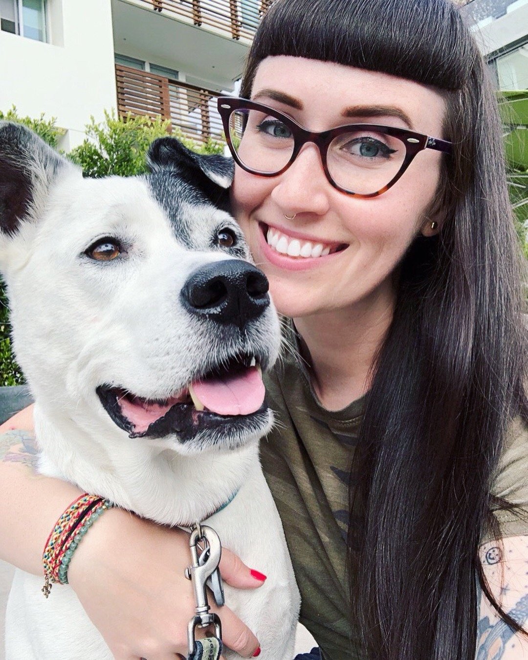 A dog and their human together